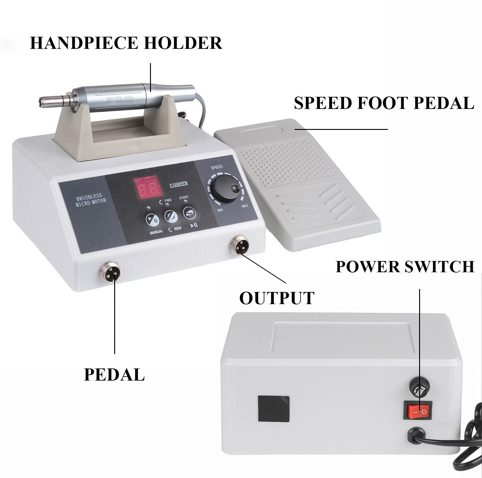 Dental Lab Polishing Grinder with 50KRPM E-Type Brushless Micromotor